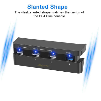 USB Hub Expansion Adapter for PS4 Slim – 3 USB 2.0 + 1 USB 3.0 Ports, High-Speed Plug & Play Charger for Controllers   1/2