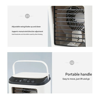 USB Portable Mini Air Conditioner Fan – 3-Speed Desktop Cooling Fan with LED Night Light, Air Cooler for Home, Office, and Camping