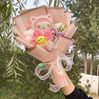 Kawaii Hello Kitty Cat Dolls with Artificial Flowers – Creative Sanrio Bouquet for Christmas, Valentine’s & Birthday Graduation Gifts