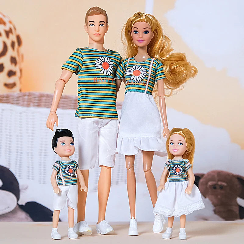 1/6 30cm Barbie Doll Family Set – Mom, Dad & Kids with Clothes, Educational & Birthday Gift