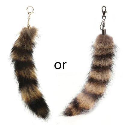 Plush Fox & Raccoon Tail Keychain – 28cm Furry Animal Tail Pompom Bag Charm & Keyring Pendant