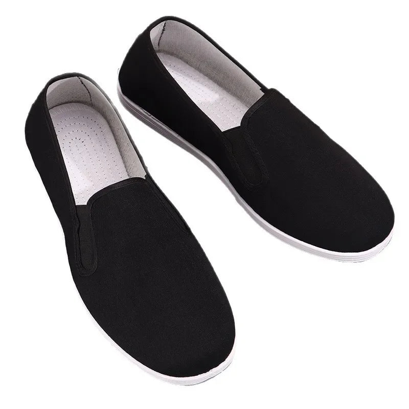 Men’s Old Cloth Slip-On Shoes – Breathable Black Canvas Casual & Driving Work Shoes