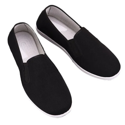 Men’s Old Cloth Slip-On Shoes – Breathable Black Canvas Casual & Driving Work Shoes