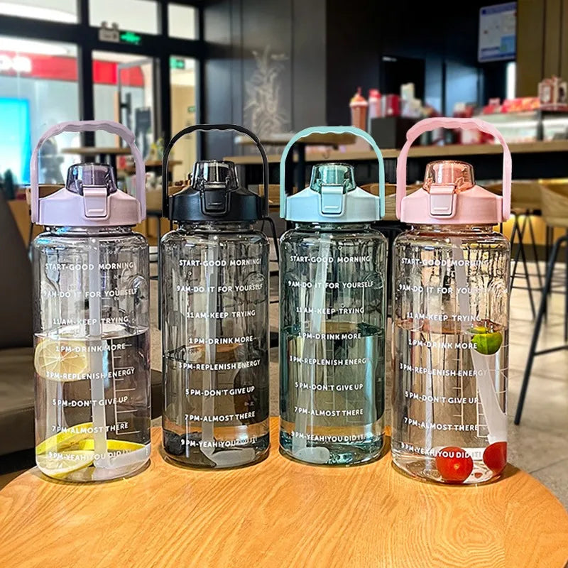 2L Straw Plastic Water Bottle: Large Portable Travel Bottle for Sports & Fitness - High-Value Big Fat Cup, Adult Universal