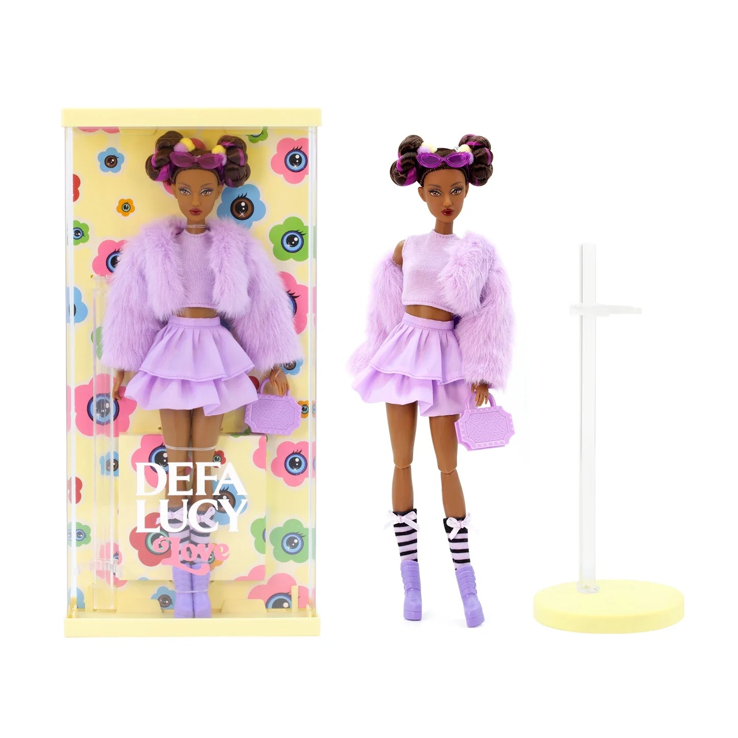 DEFA Lucy Love Fashion Doll – Purple Plush Jacket, Double-Layer Ruffled Skirt & Heeled Boots
