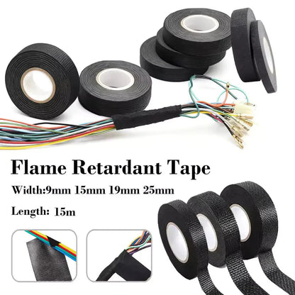 15M Heat-Resistant Flame Retardant Cloth Tape – Coroplast Adhesive Wiring Loom Protection for Car Cable Harness