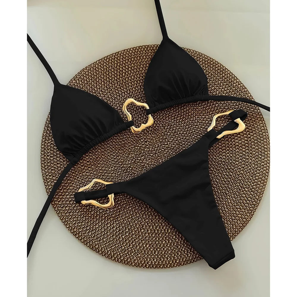 2025 Women’s Sexy Halter Micro Bikini Set – Solid Brazilian Thong Swimwear Beach Bathing Suit