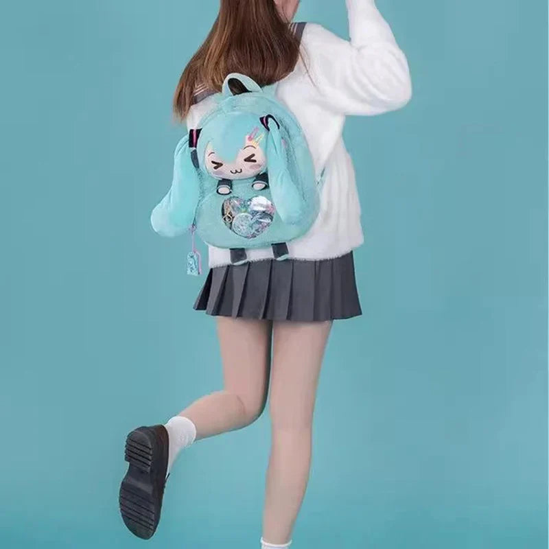 Hatsune Miku Plush Backpack – Sweet & Cute Anime Embroidery, Large Capacity Storage, Soft Toy Gift for Girls
