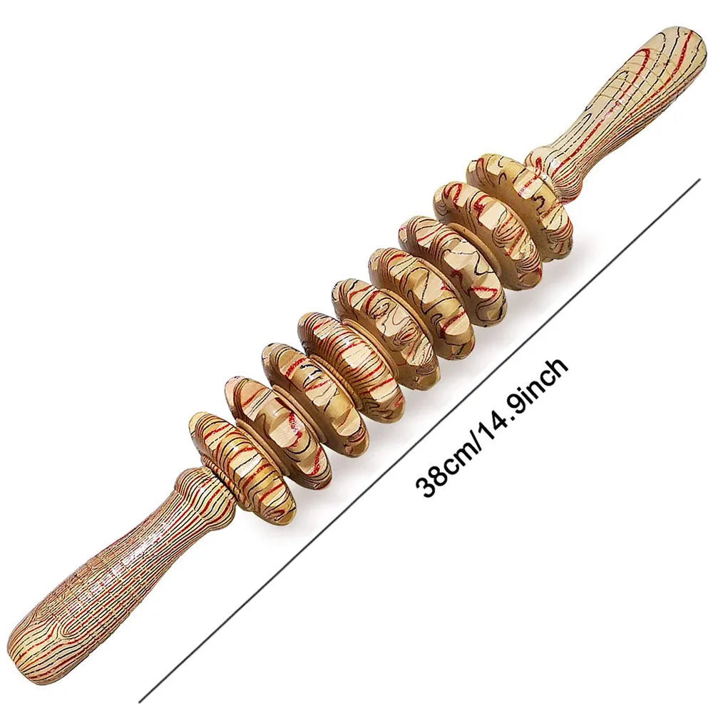 9-Roller Wooden Massage Stick – Handheld Manual Massager for Cellulite & Muscle Pain Relief