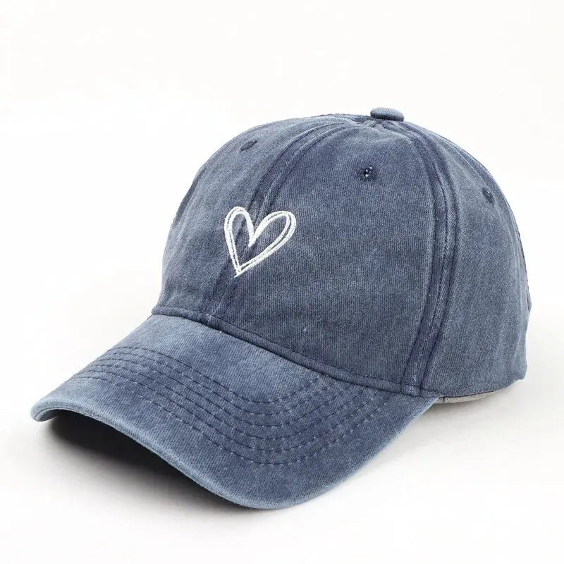 Peach Heart Embroidery Baseball Cap – Washed Soft Top Spring Summer Hat for Men & Women, Unisex Trendy Casual Cap