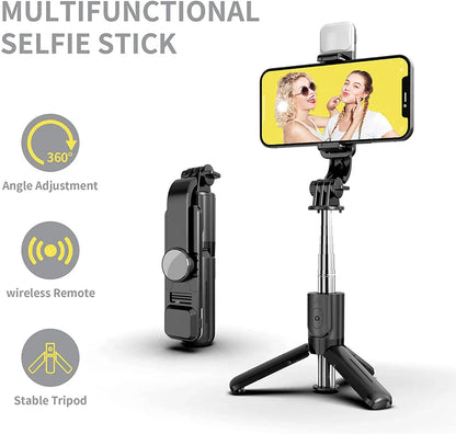Wireless Bluetooth Selfie Stick Tripod – Foldable & Portable with Fill Light and Remote for iPhone & Android Phones