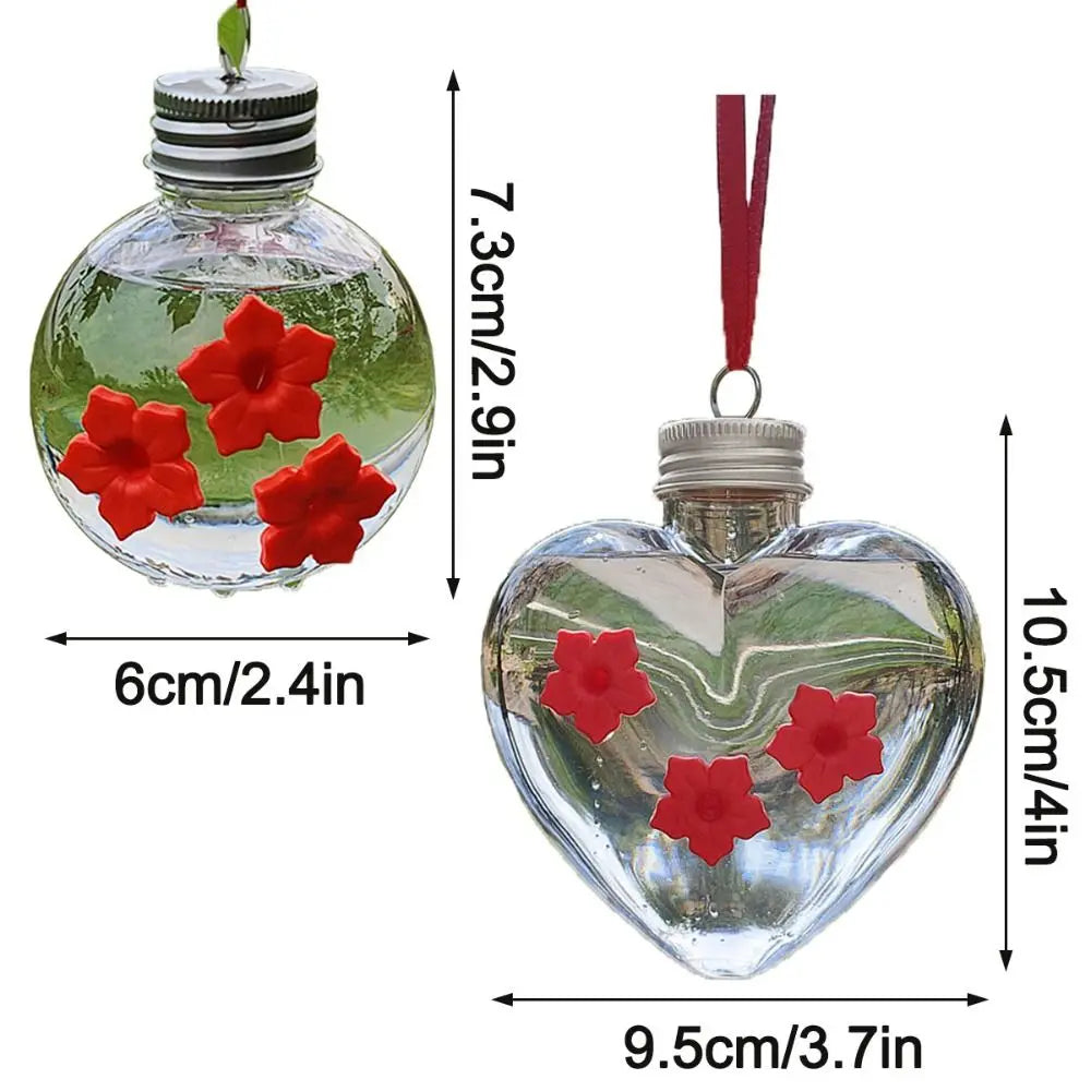 PET Hummingbird Feeder – Transparent Spherical & Heart-Shaped Hanging Bird Feeder with 3 Leak-Proof Ports