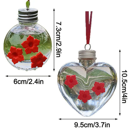 PET Hummingbird Feeder – Transparent Spherical & Heart-Shaped Hanging Bird Feeder with 3 Leak-Proof Ports