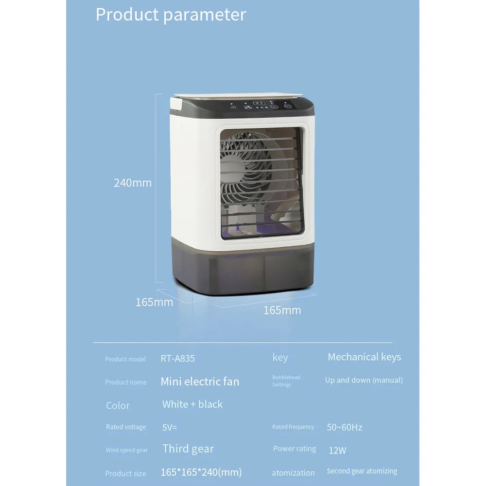 USB Portable Mini Air Conditioner Fan – 3-Speed Desktop Cooling Fan with LED Night Light, Air Cooler for Home, Office, and Camping