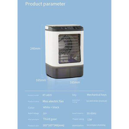 USB Portable Mini Air Conditioner Fan – 3-Speed Desktop Cooling Fan with LED Night Light, Air Cooler for Home, Office, and Camping