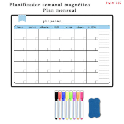 A3 Dry Erase Whiteboard Fridge Calendar – Weekly & Monthly Planner in Spanish, French, English
