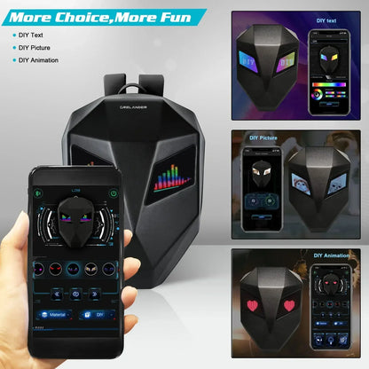 LOY LED Knight Cycling Backpack - Waterproof Motorcycle Helmet Bag with Bluetooth APP Control, Hard Shell Laptop Bag with LED Lights