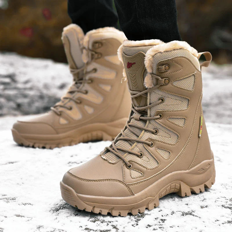 Men's Warm Plush Snow Boots - Lace Up Waterproof High Top, Anti-Slip Winter Boots for Casual & Work Wear