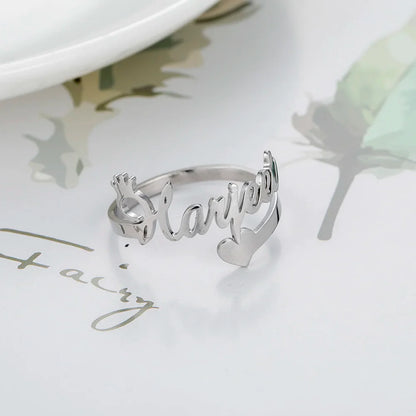Custom Fishhook Double Name Finger Ring - Personalized Family & Couple Love Gift for Women & Men, Gold Stainless Steel Jewelry