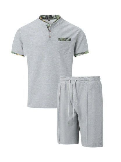 2025 Men's Summer Waffle Knit Short Set – Solid Color Zip-Up Lapel Shirt & Shorts | European & US Style