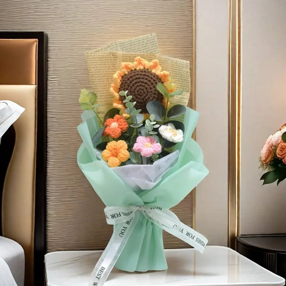 Handmade Artificial Flower Crochet Bouquet – Sunflower & Daisy Eternal Flowers, Anniversary, Mother’s Day & Birthday Gift