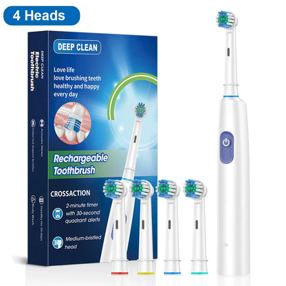 Rechargeable Rotary Electric Toothbrush for Adults – Powerful Rotating Toothbrush with 8 Soft Brush Heads
