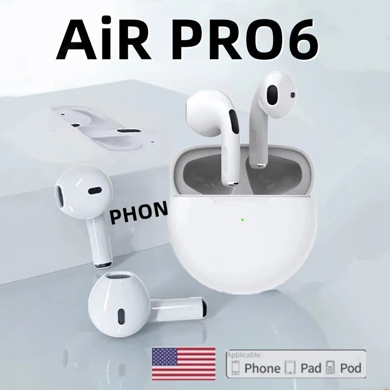 Original Pro 6 TWS Wireless Bluetooth Earphones: Mini Stereo Sport Headset for Xiaomi Android - Earbuds Headphones
