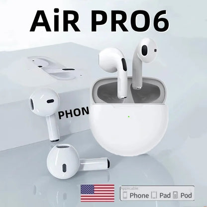 Original Pro 6 TWS Wireless Bluetooth Earphones: Mini Stereo Sport Headset for Xiaomi Android - Earbuds Headphones
