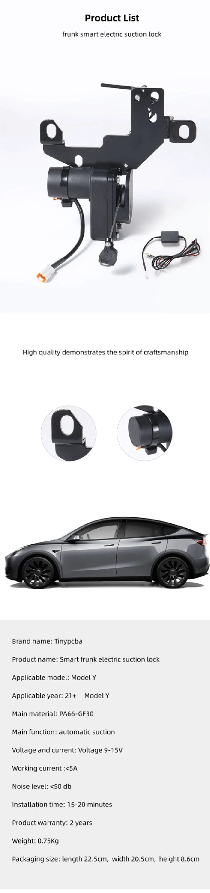 Tesla Model 3/Y/X/S 2021-2024 Frunk Soft Closing Lock – Automatic Electric Front Trunk Auto Close Closer