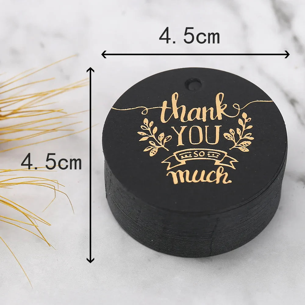 50PCS 4.5cm Bronzing Round Garment Tags – “Thank You” Paper Hang Tags for Clothing, Shoes, Packaging & DIY Crafts