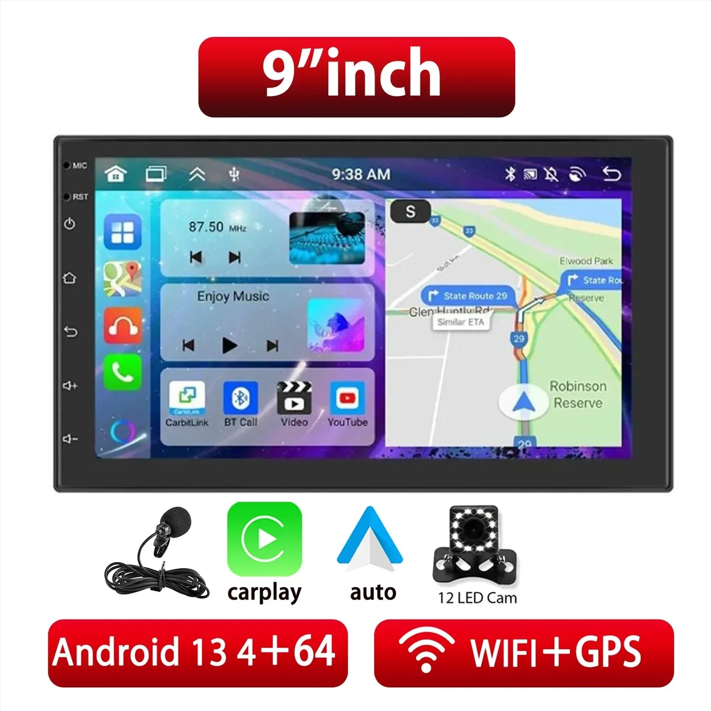 ESSGOO 2-Din Android Car Radio — 7/9/10" CarPlay Multimedia Player with GPS, Stereo Video Player for Tesla-Style, Nissan & Hyundai