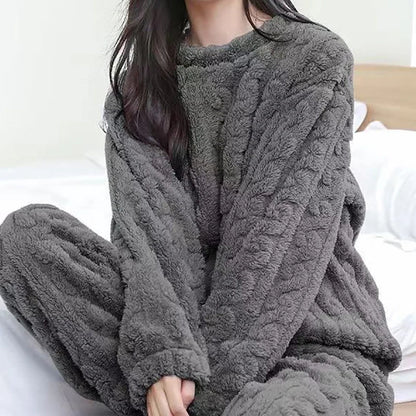 Autumn Women's 2 Piece Warm Velvet Pajama Set – Ribbed Fleece Pullover & Pants, Casual Loungewear (2023)