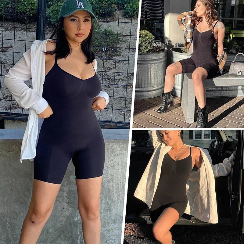 Women’s Bodysuit Shapewear Tank Top — Tummy Control Full Body Shaper with Anti-Chafing Shorts, Waist Trainer & Butt Lifter