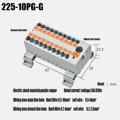 Compact Push-In Wire Connector Terminal Block – Fixed Modular Multi-Link Splicing 1-In Multiple-Out Lighting Connector 225 Series