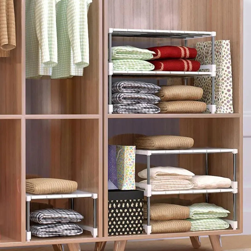 Stackable Storage Rack - Wardrobe Layered Partition Rack for Closet Sorting, Telescopic Sink Holder, and Wardrobe Clothing Organization Shelves