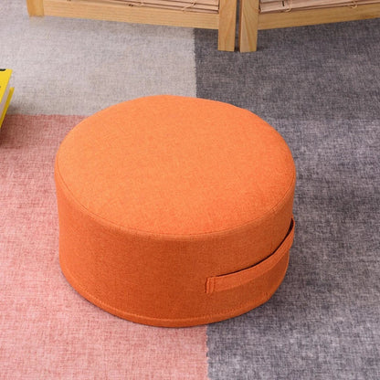 Round Tatami Floor Cushion – Thick Pouf Ottoman with Detachable Washable Cover & Side Handle
