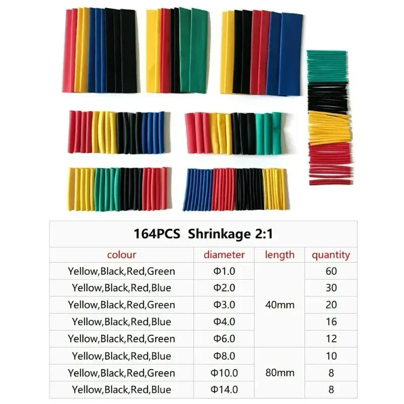 127/164/280/560PCS Heat Shrink Tubing Kit - 2:1 Insulation for Electrical Wire & Cable Connection