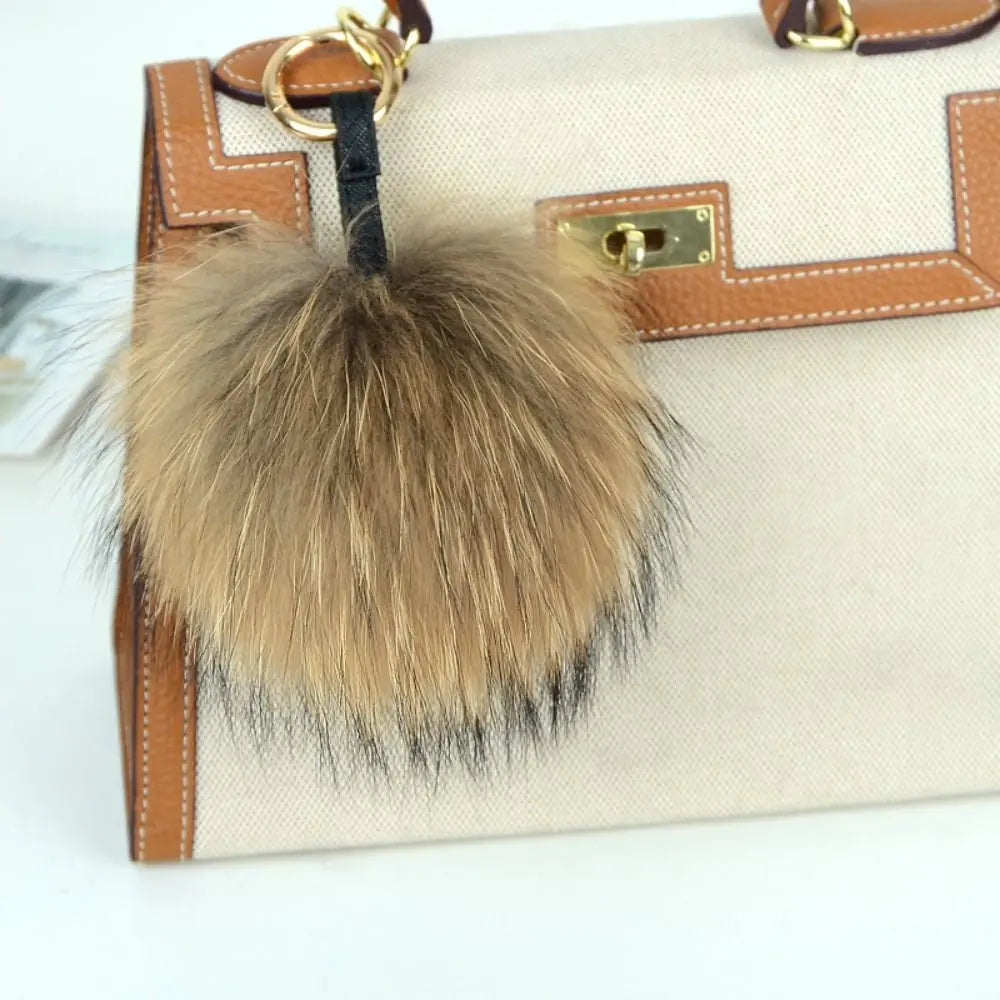 15cm Real Raccoon Fur Pompon Keychain – Cute Pendant for Bags, Hats, Clothes, and Accessories