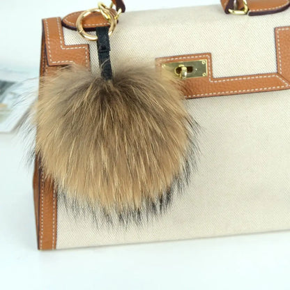 15cm Real Raccoon Fur Pompon Keychain – Cute Pendant for Bags, Hats, Clothes, and Accessories