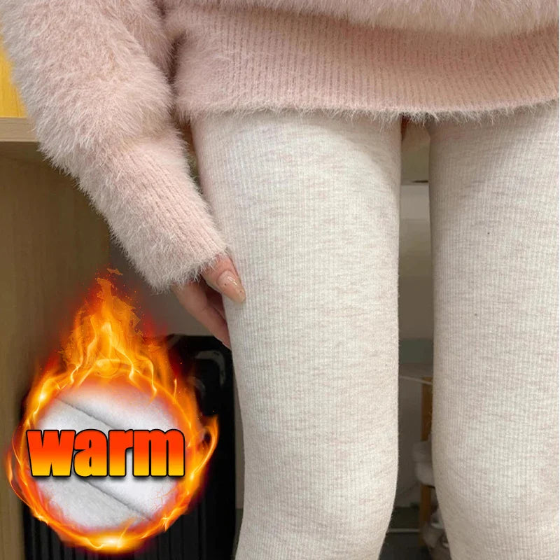 Women’s Winter Plush Leggings — Thicken Vertical Stripe Thermal Tights, High-Waist Fleece, Slim Fit, High Stretch