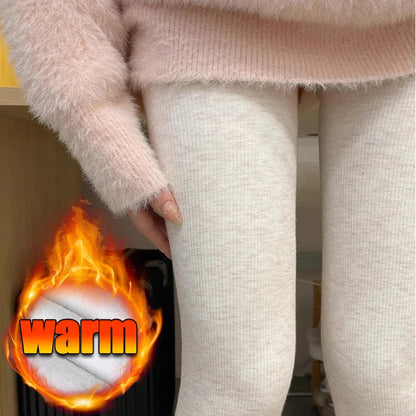 Women’s Winter Plush Leggings — Thicken Vertical Stripe Thermal Tights, High-Waist Fleece, Slim Fit, High Stretch