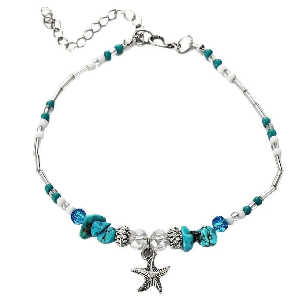 Beach Bead Anklet for Women – Retro Fashion Beaded Stone Pendant Ankle Chain Summer Beach Jewelry Boho Style Anklet for Girls