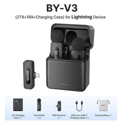 BOYA BY-V3 Wireless Lavalier Lapel Microphone – Noise-Cancelling Rechargeable Mic for iPhone, Android, Camera & Vlogging
