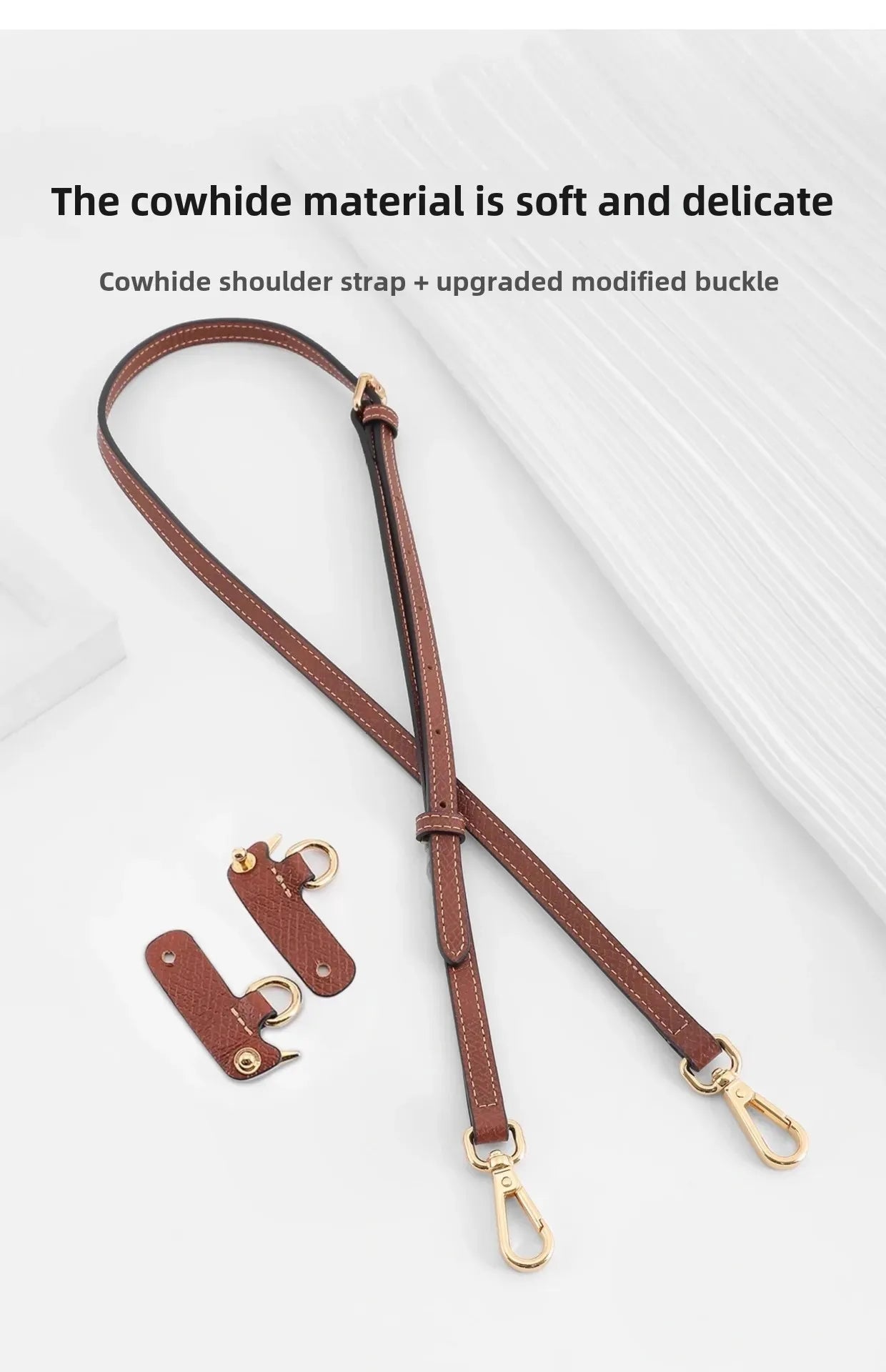 Leather Replacement Crossbody Bag Strap for Longchamp Mini — Earthy Color Shoulder Strap, No Punching Needed