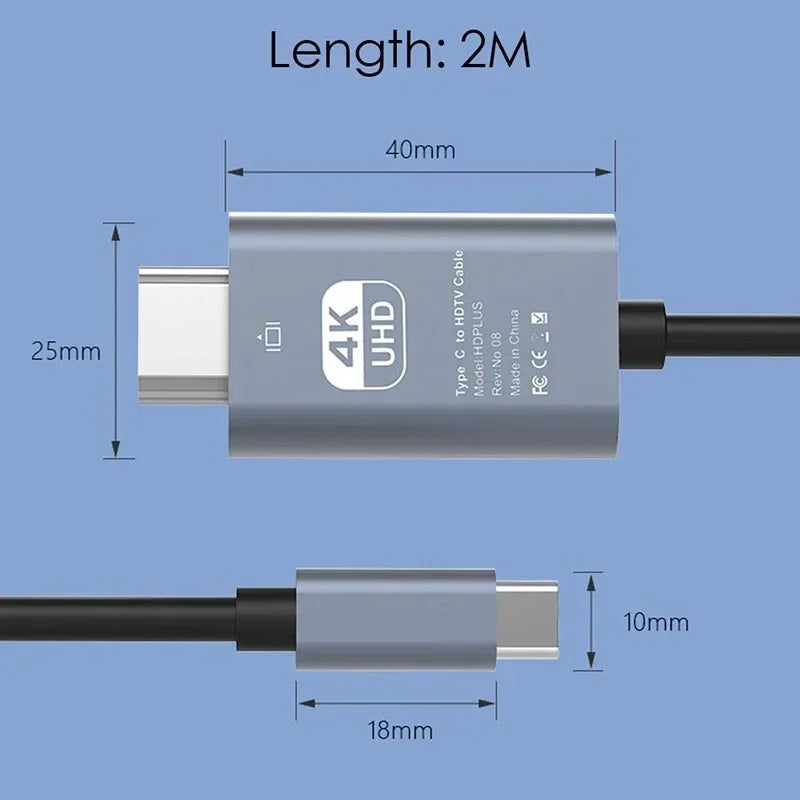 4K 60Hz USB-C to HDMI Cable – Type C Adapter for iPhone 15, MacBook Air, iPad, Samsung, Laptop, TV Converter