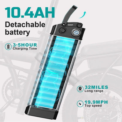 Folding Electric Bike - 560W Motor 48V Removable Battery 20 MPH Speed with 32 Miles Range