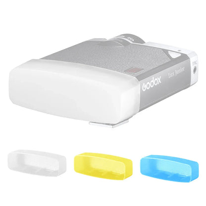 Godox Lux Junior Retro Speedlite — Flash with White, Yellow & Blue Diffuser Softbox
