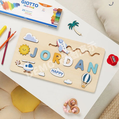 Montessori Personalized Wooden Name Puzzle — Custom Letter Board Educational Toy for Babies