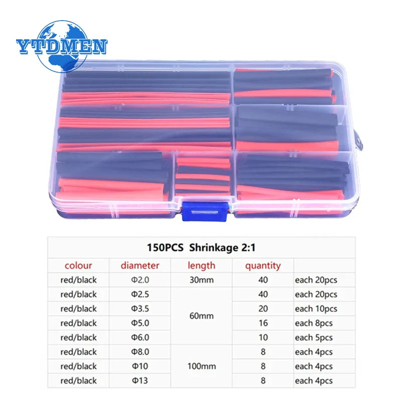 150PCS Insulation Heat Shrink Tubing Kit - 2:1 Thermoresistant Shrink Wrap for Cable Protection