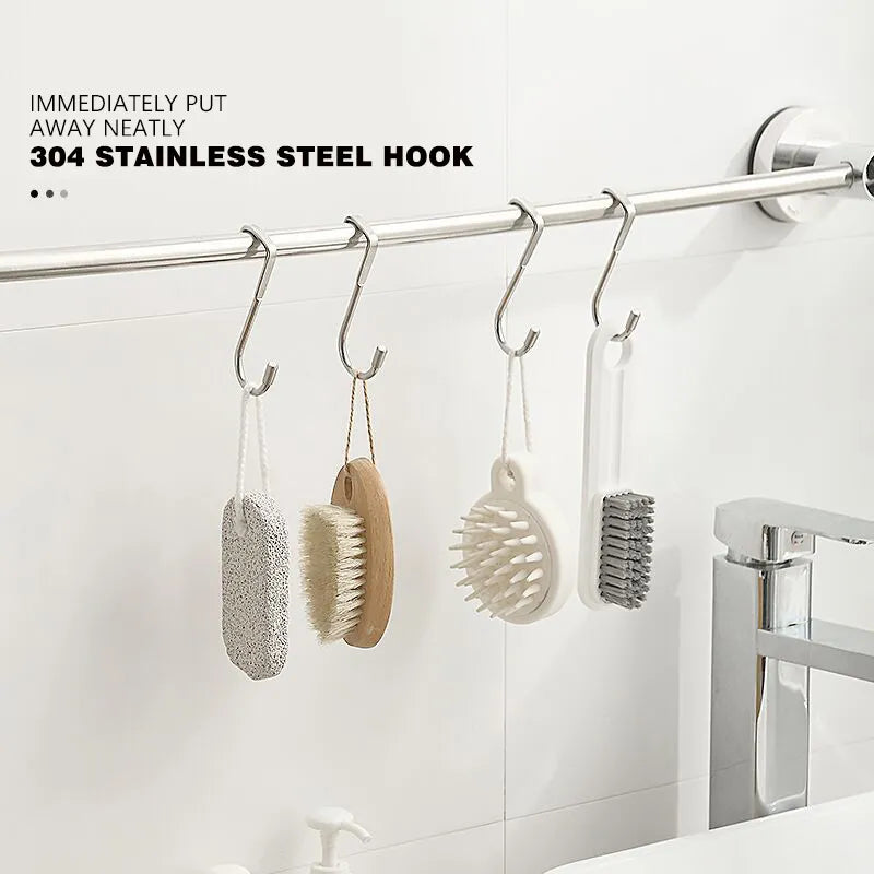 304 Stainless Steel S-Shape Double Hook: No-Punch Kitchen and Bathroom Cabinet Door Hanger for Coats and Towels Storage